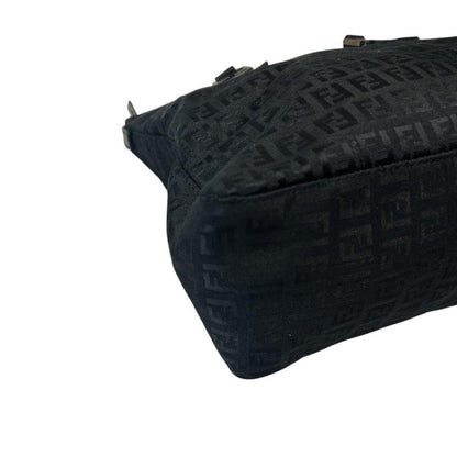 FENDI Hand Bag Tote Purse FF Zucca Zucchino Jacquard Leather Black Authentic