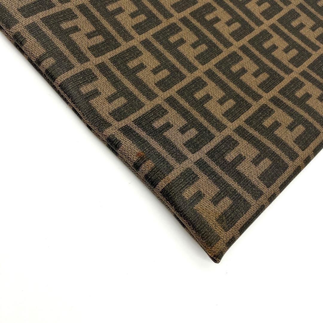 FENDI Hand Bag Tote Purse FF Zucca PVC Leather Brown Black Authentic