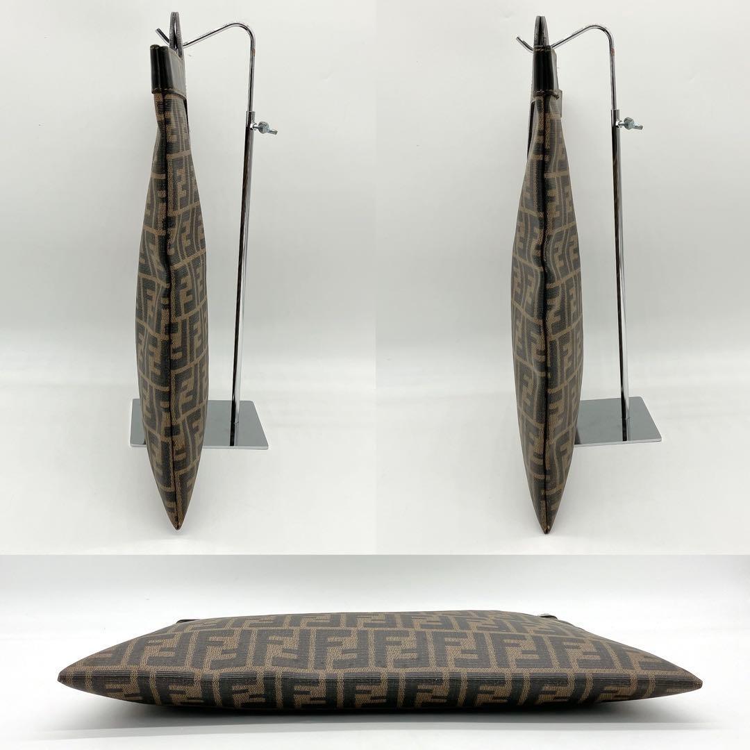 FENDI Hand Bag Tote Purse FF Zucca PVC Leather Brown Black Authentic