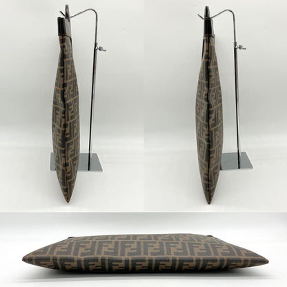 FENDI Hand Bag Tote Purse FF Zucca PVC Leather Brown Black Authentic