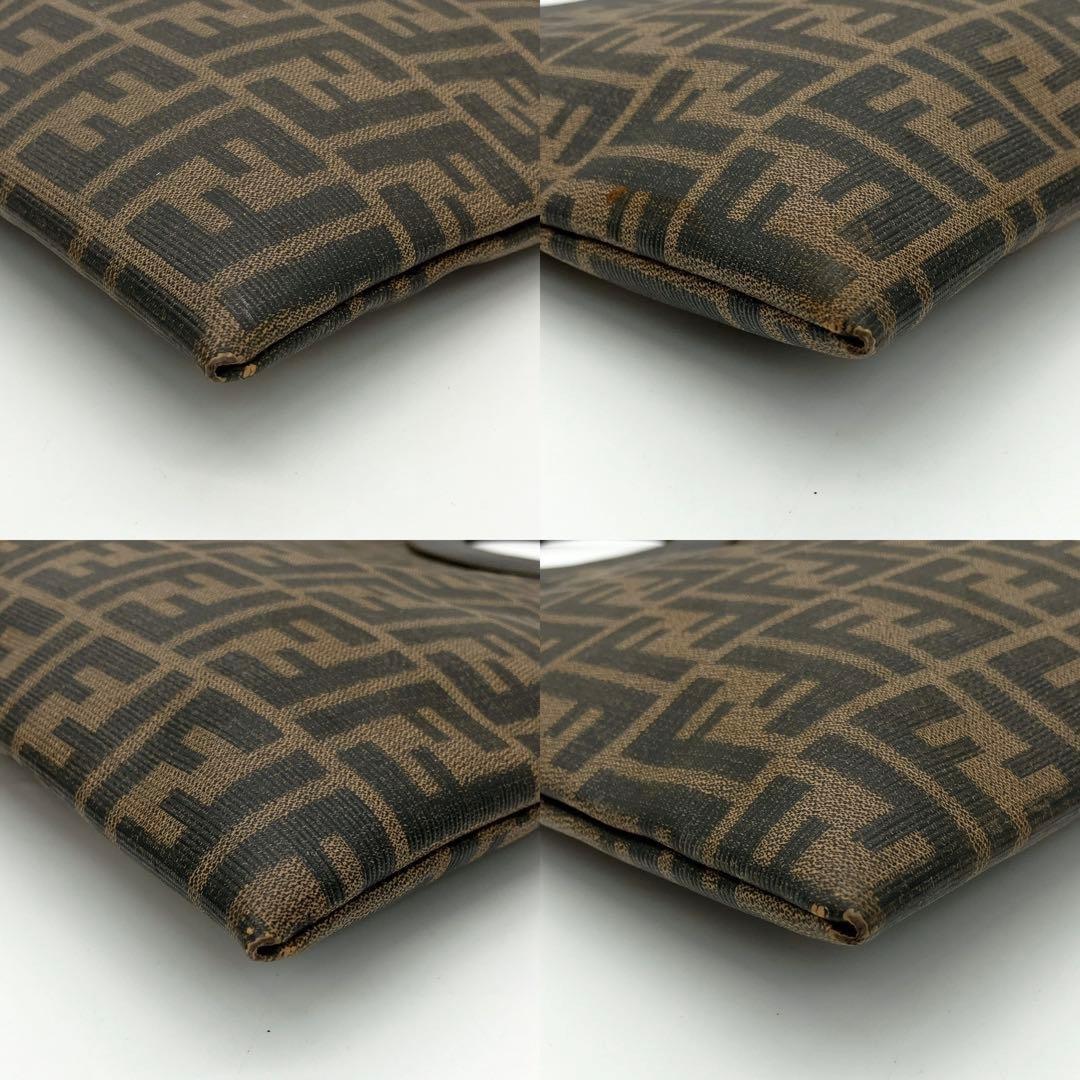 FENDI Hand Bag Tote Purse FF Zucca PVC Leather Brown Black Authentic