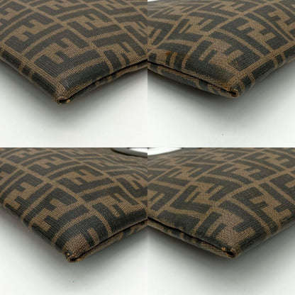 FENDI Hand Bag Tote Purse FF Zucca PVC Leather Brown Black Authentic