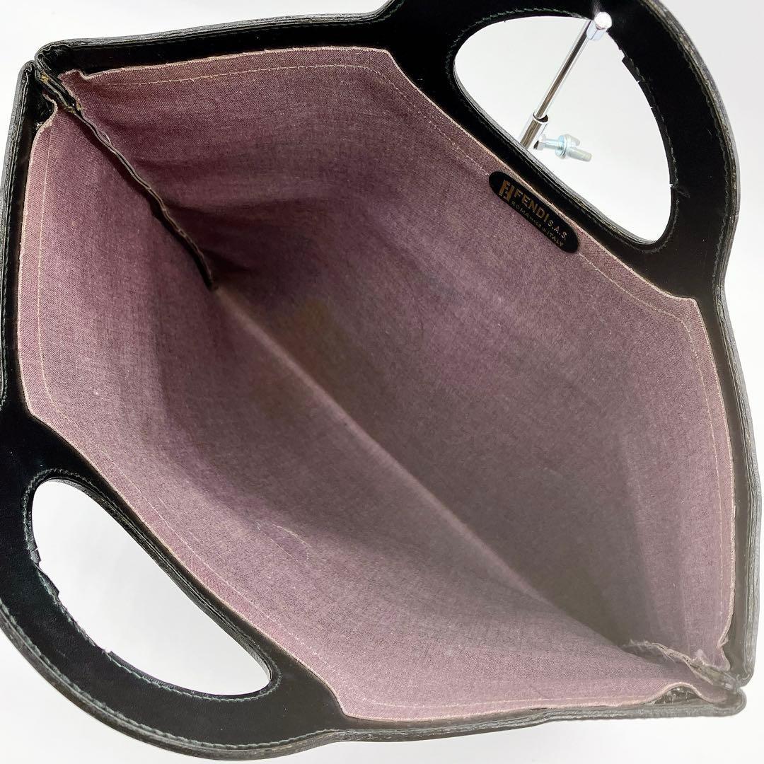 FENDI Hand Bag Tote Purse FF Zucca PVC Leather Brown Black Authentic