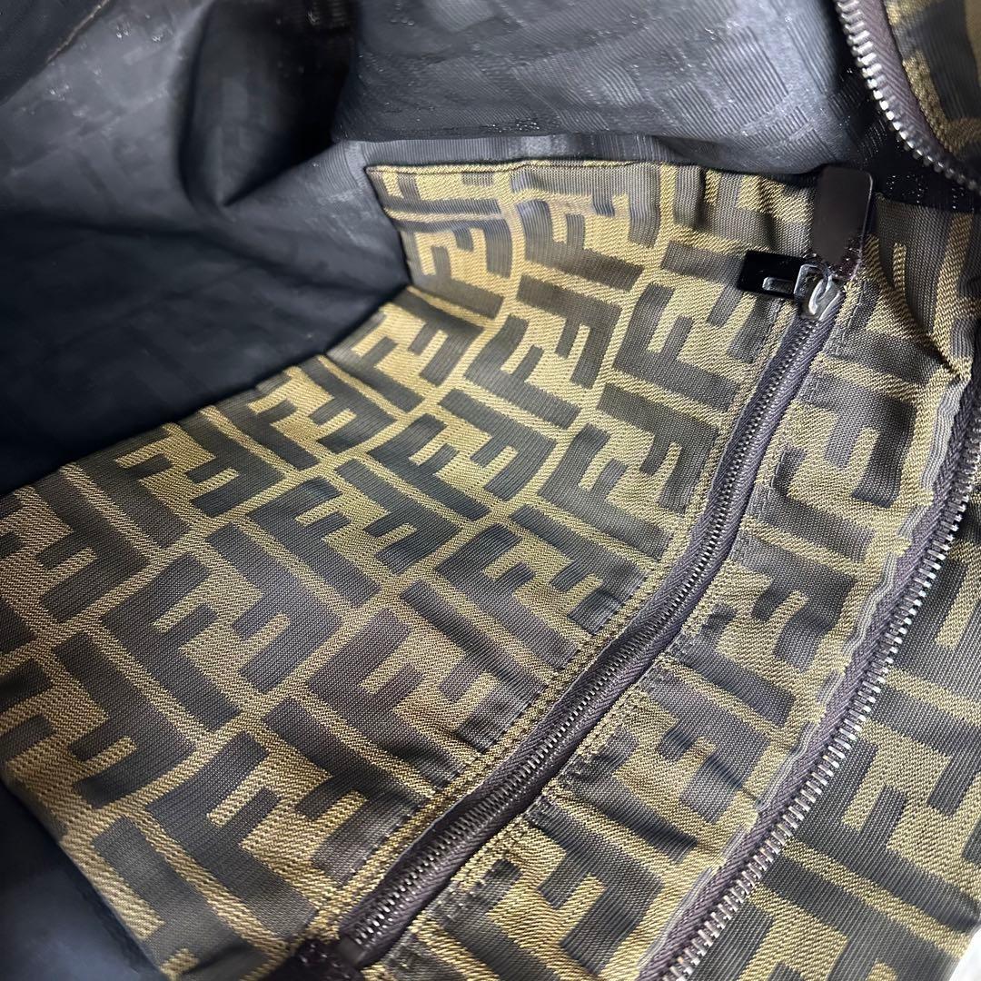 FENDI Hand Bag Tote Purse FF Zucca Canvas Leather Green Authentic