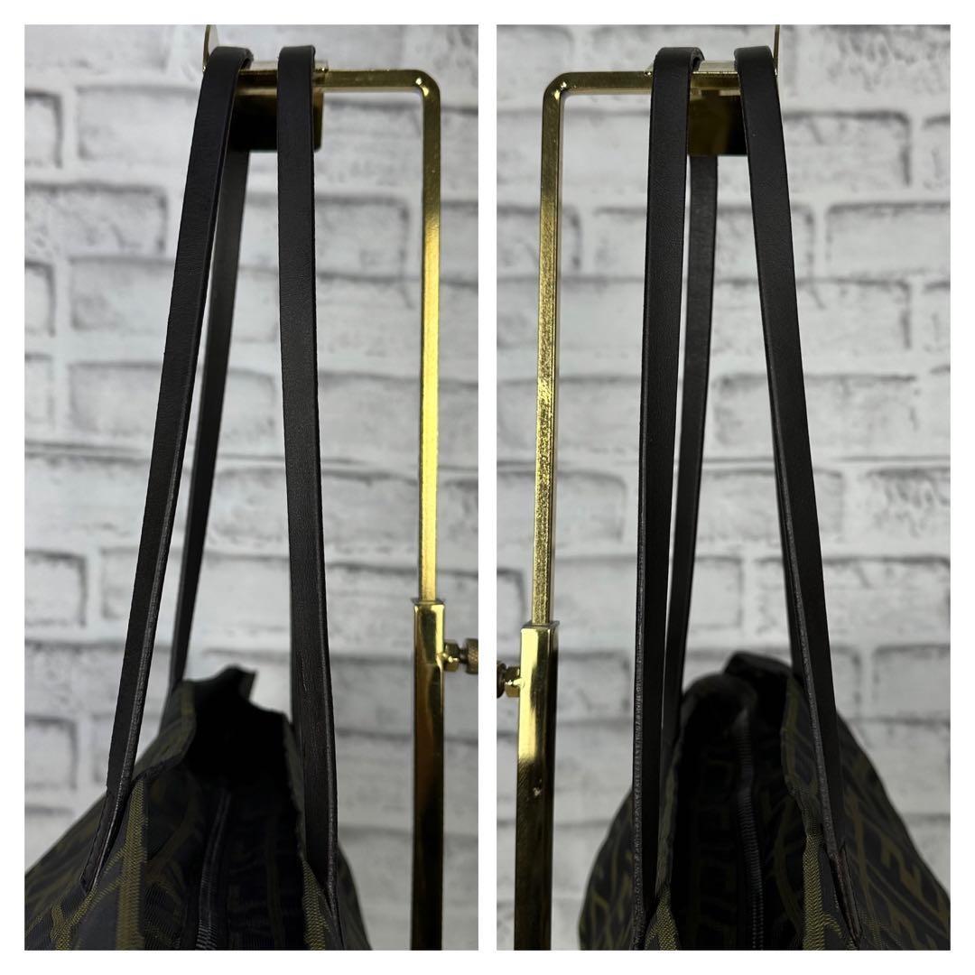 FENDI Hand Bag Tote Purse FF Zucca Canvas Leather Green Authentic