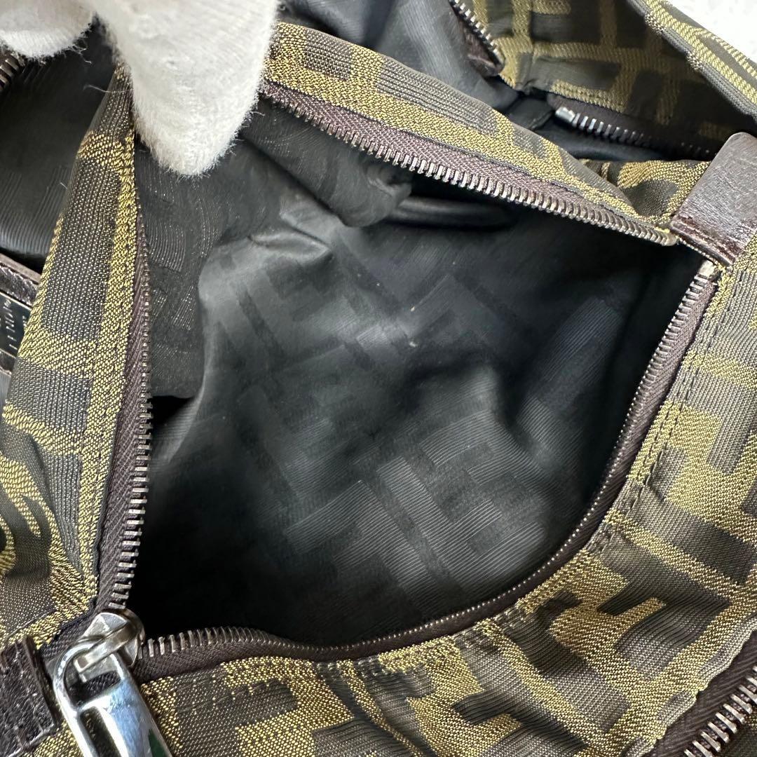 FENDI Hand Bag Tote Purse FF Zucca Canvas Leather Green Authentic