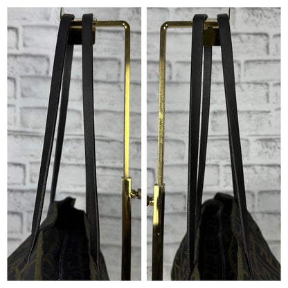 FENDI Hand Bag Tote Purse FF Zucca Canvas Leather Green Authentic