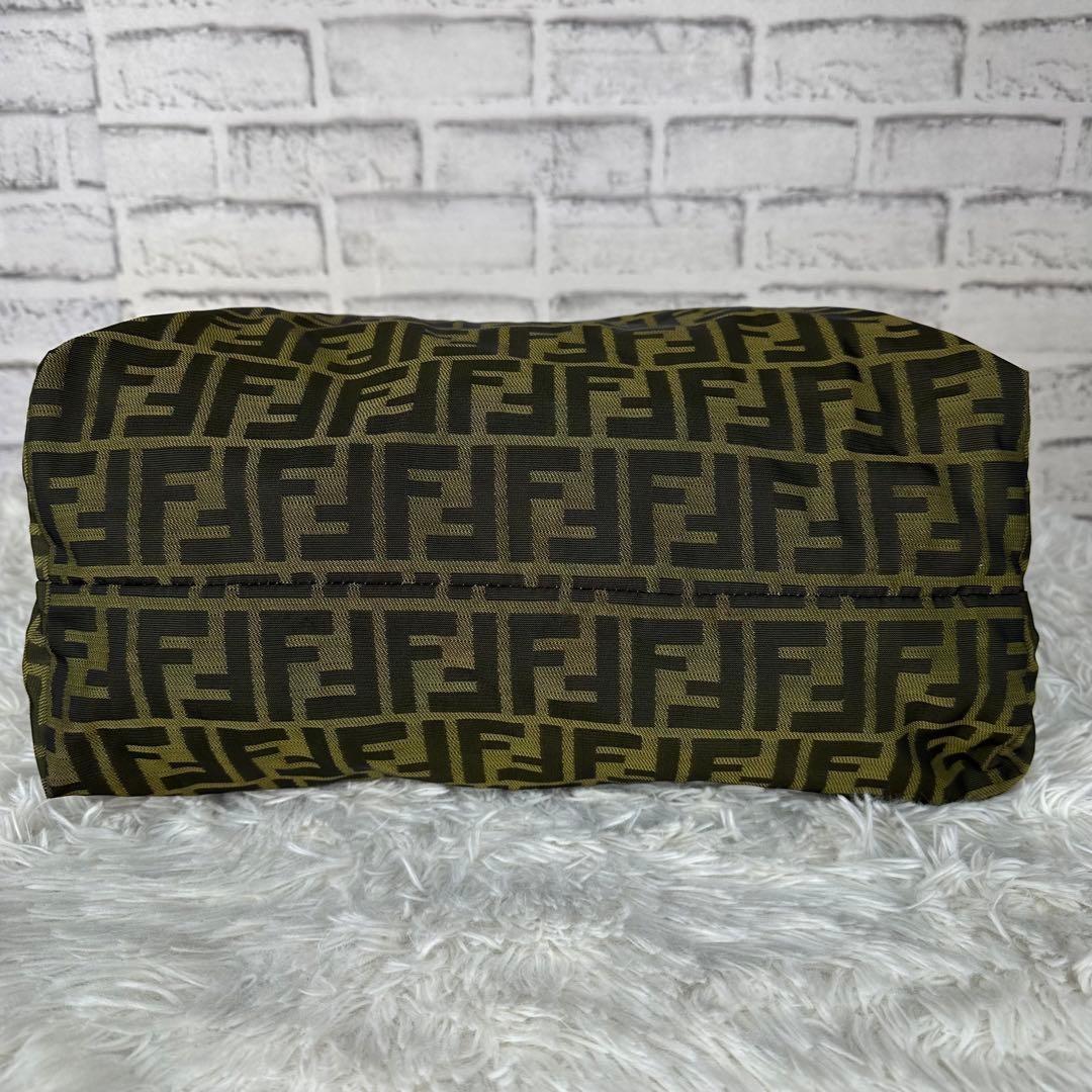 FENDI Hand Bag Tote Purse FF Zucca Canvas Leather Green Authentic