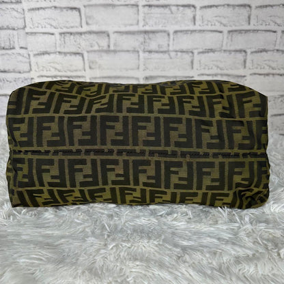 FENDI Hand Bag Tote Purse FF Zucca Canvas Leather Green Authentic