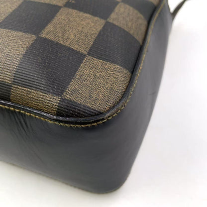 FENDI Shoulder Bag Purse Pecan Leather PVC Black Beige Authentic