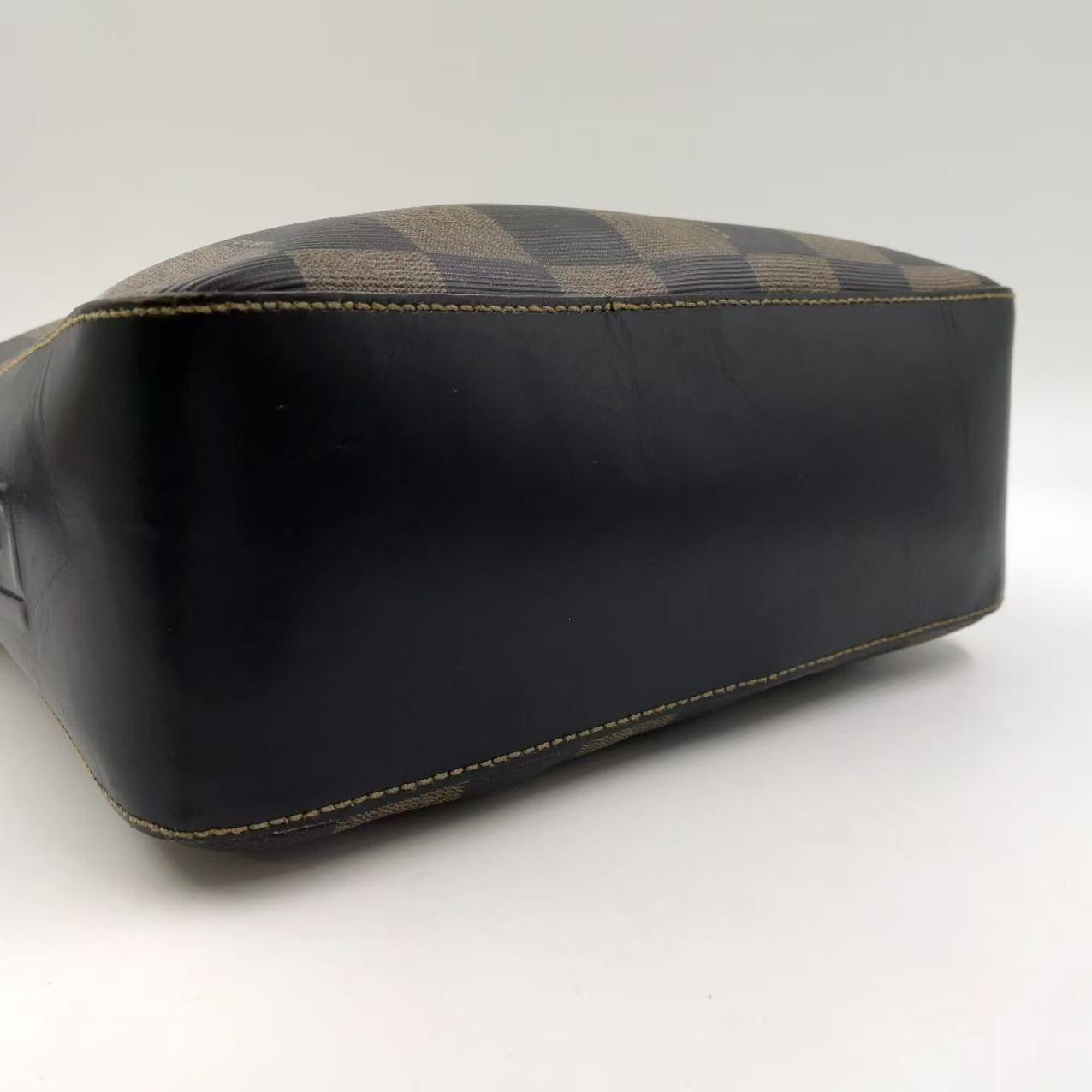 FENDI Shoulder Bag Purse Pecan Leather PVC Black Beige Authentic