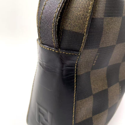 FENDI Shoulder Bag Purse Pecan Leather PVC Black Beige Authentic