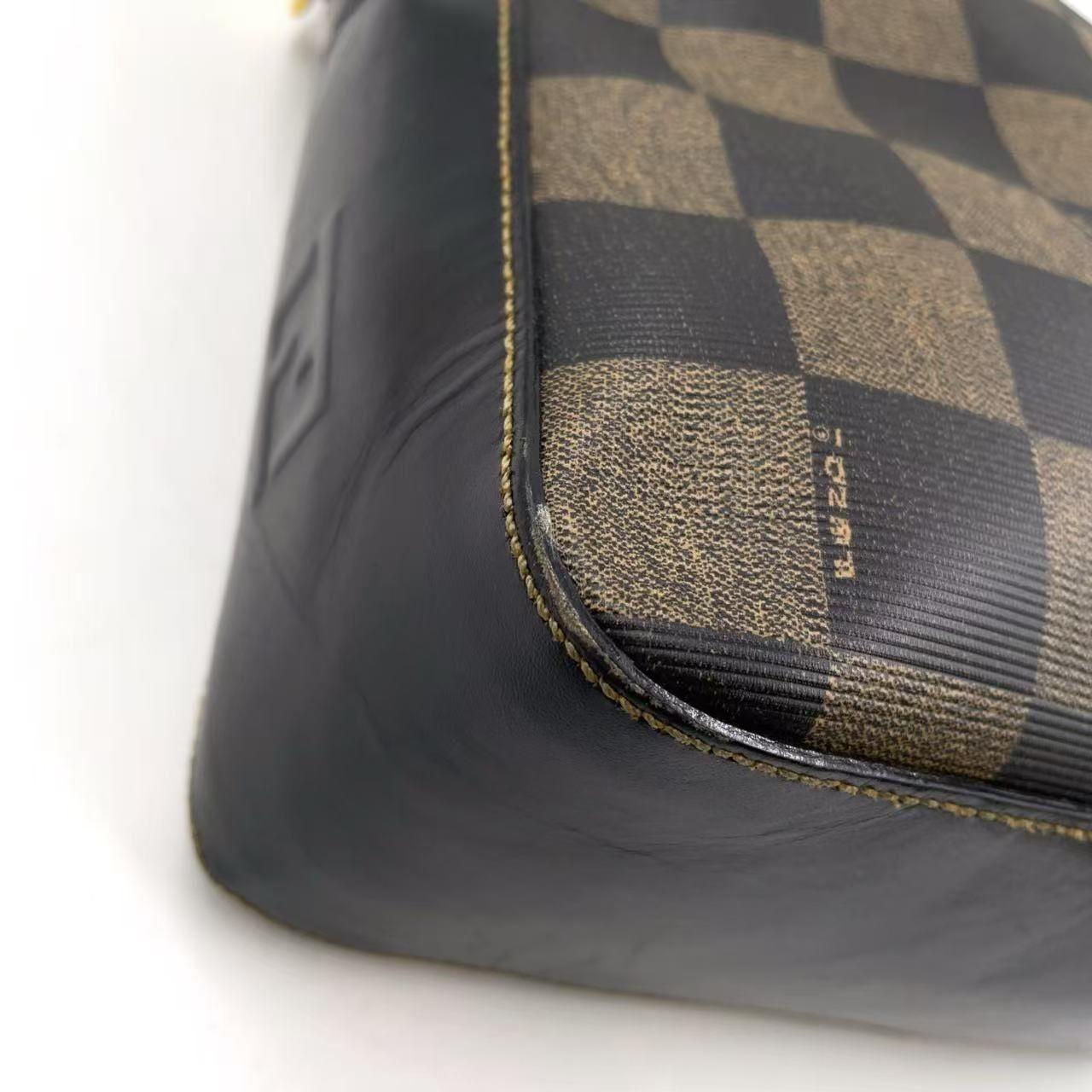 FENDI Shoulder Bag Purse Pecan Leather PVC Black Beige Authentic