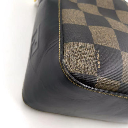 FENDI Shoulder Bag Purse Pecan Leather PVC Black Beige Authentic