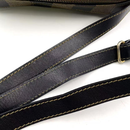 FENDI Shoulder Bag Purse Pecan Leather PVC Black Beige Authentic