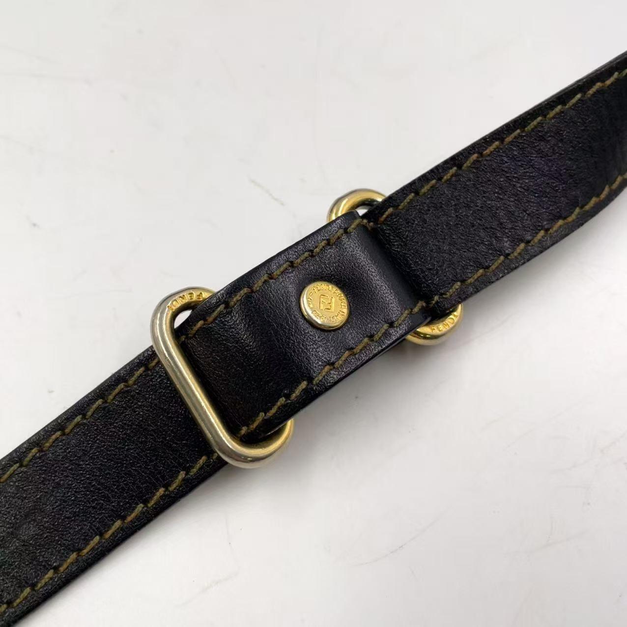 FENDI Shoulder Bag Purse Pecan Leather PVC Black Beige Authentic