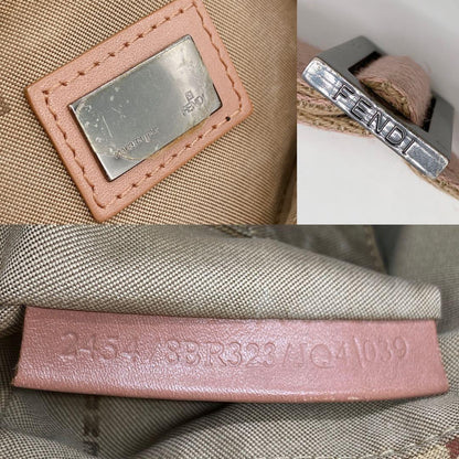 FENDI Shoulder Bag Purse FF Zucchino Canvas Leather Pink Beige Authentic