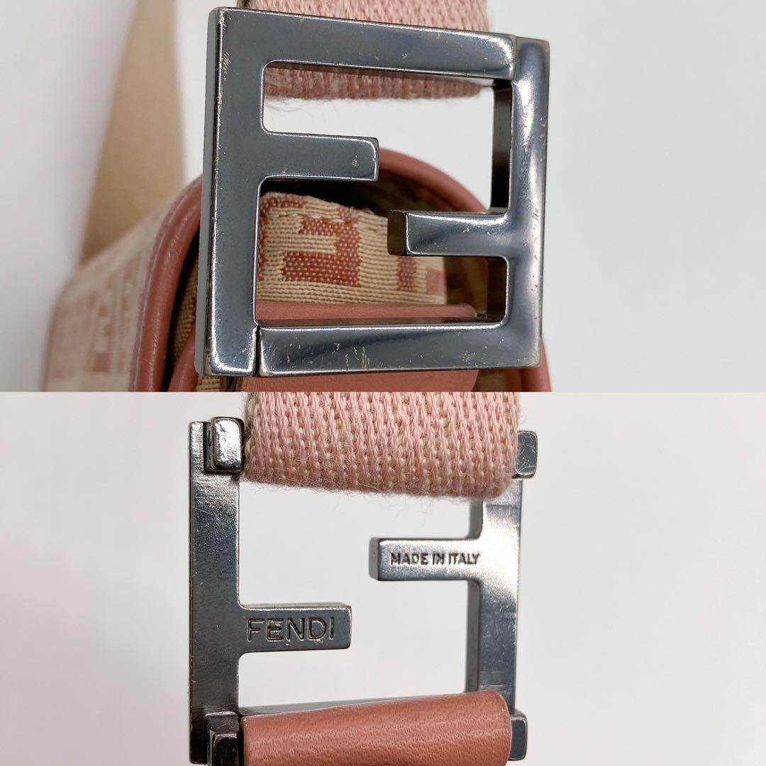 FENDI Shoulder Bag Purse FF Zucchino Canvas Leather Pink Beige Authentic