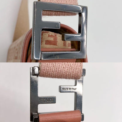 FENDI Shoulder Bag Purse FF Zucchino Canvas Leather Pink Beige Authentic