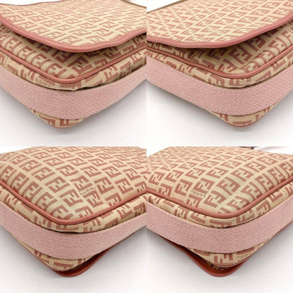 FENDI Shoulder Bag Purse FF Zucchino Canvas Leather Pink Beige Authentic