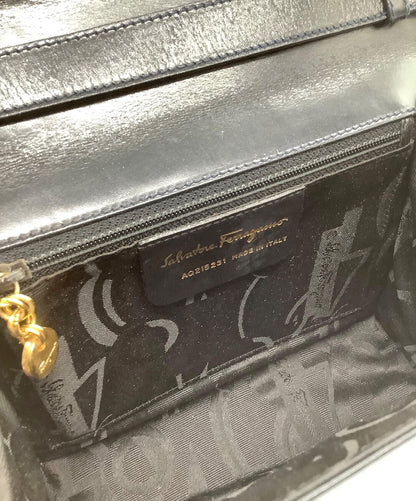 Salvatore Ferragamo Shoulder Bag Purse Leather Navy Black Authentic