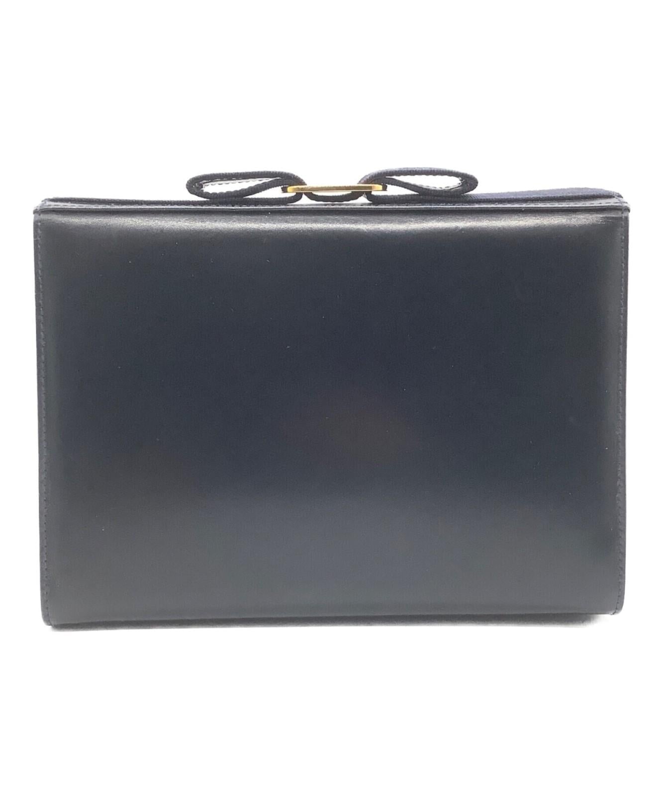 Salvatore Ferragamo Shoulder Bag Purse Leather Navy Black Authentic