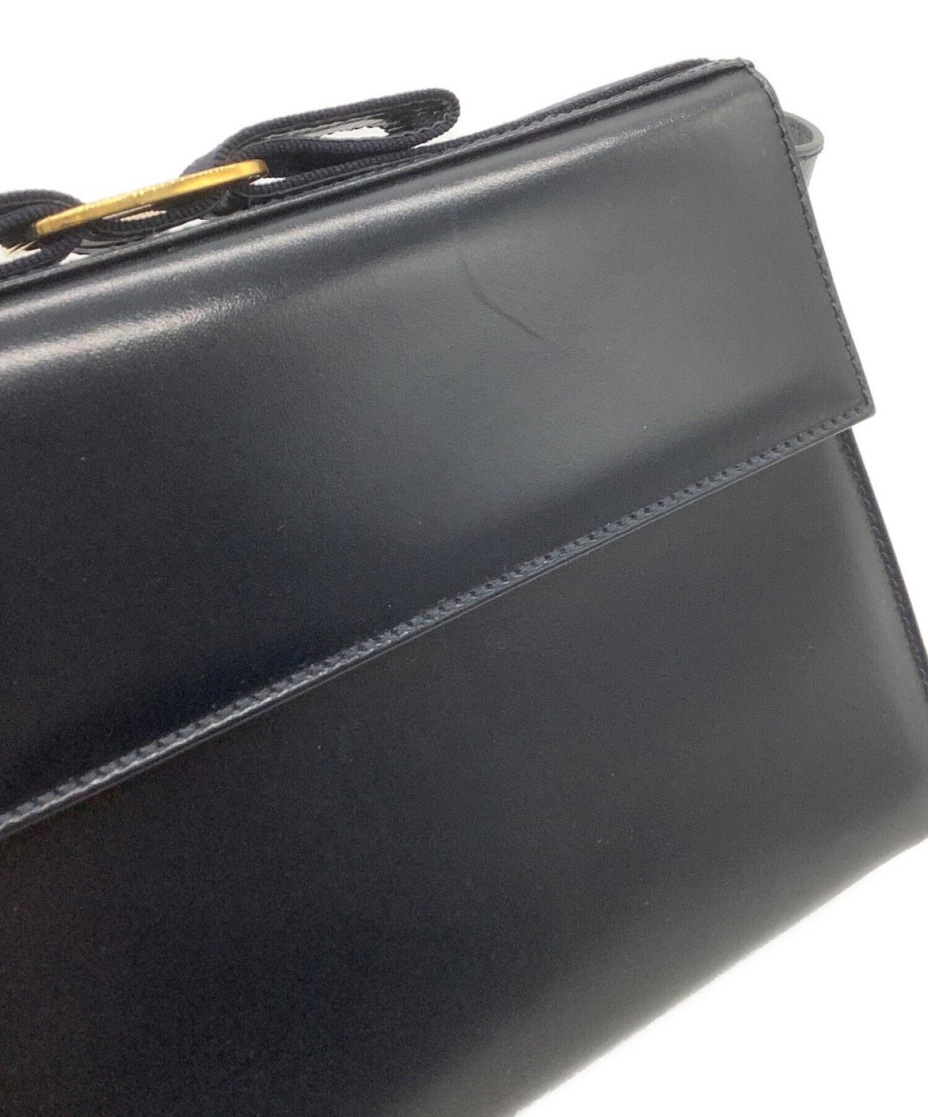 Salvatore Ferragamo Shoulder Bag Purse Leather Navy Black Authentic