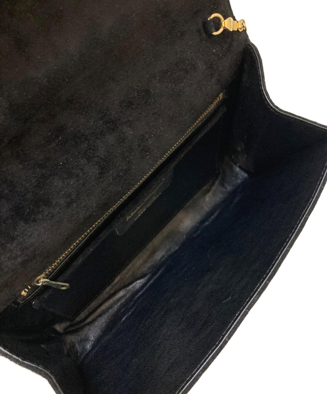 Salvatore Ferragamo Shoulder Bag Purse Vara Chain Suede Black Authentic