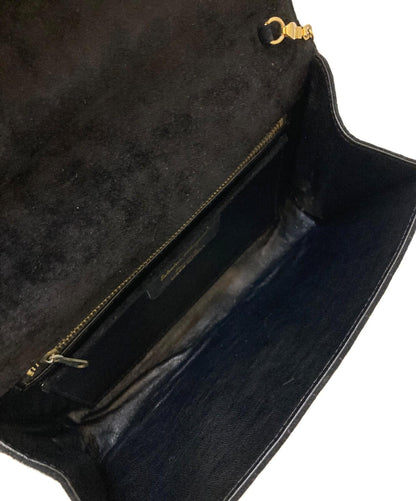 Salvatore Ferragamo Shoulder Bag Purse Vara Chain Suede Black Authentic