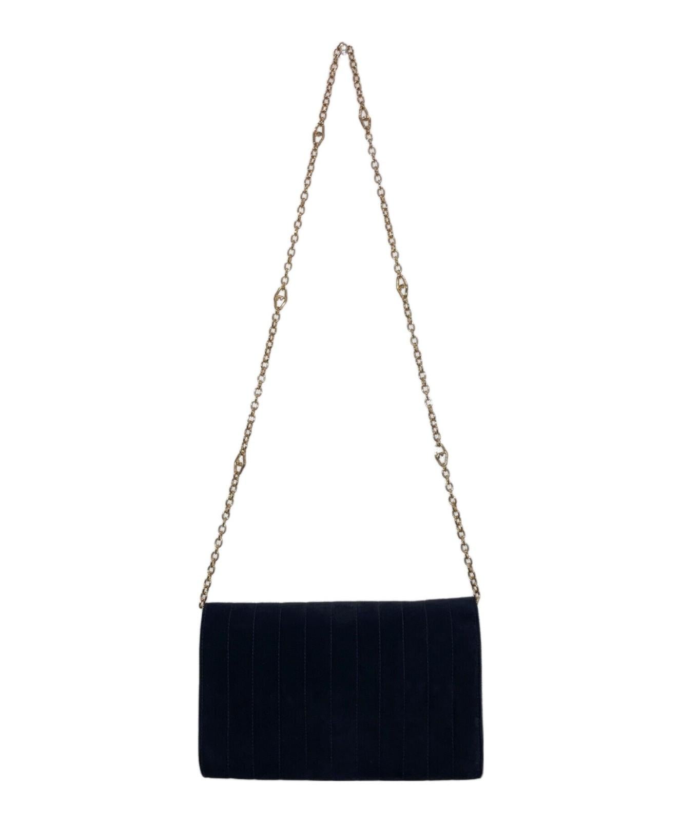 Salvatore Ferragamo Shoulder Bag Purse Vara Chain Suede Black Authentic