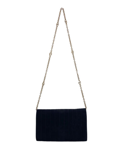 Salvatore Ferragamo Shoulder Bag Purse Vara Chain Suede Black Authentic