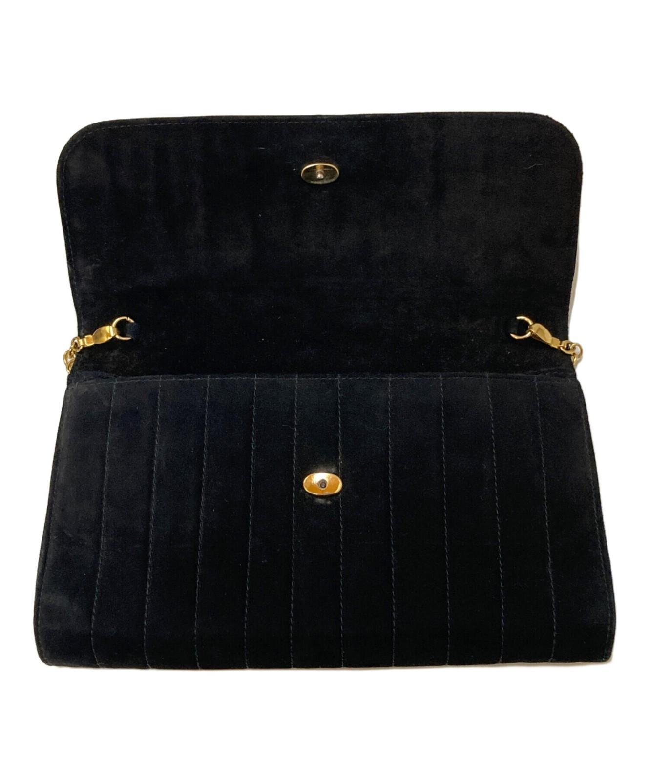 Salvatore Ferragamo Shoulder Bag Purse Vara Chain Suede Black Authentic