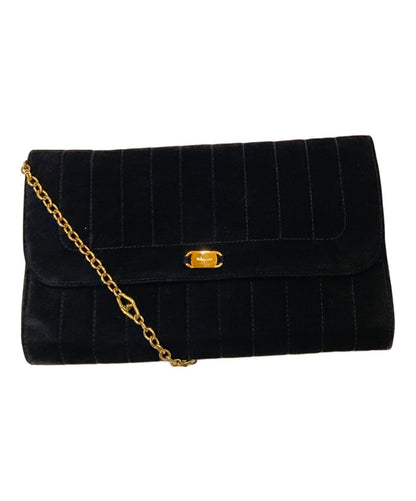 Salvatore Ferragamo Shoulder Bag Purse Vara Chain Suede Black Authentic