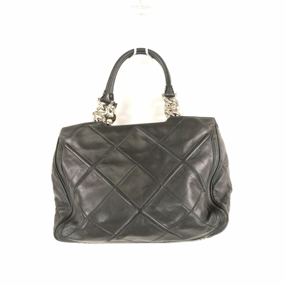 Salvatore Ferragamo Hand Bag Tote Purse Logo Leather Black Authentic