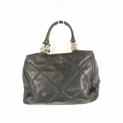 Salvatore Ferragamo Hand Bag Tote Purse Logo Leather Black Authentic