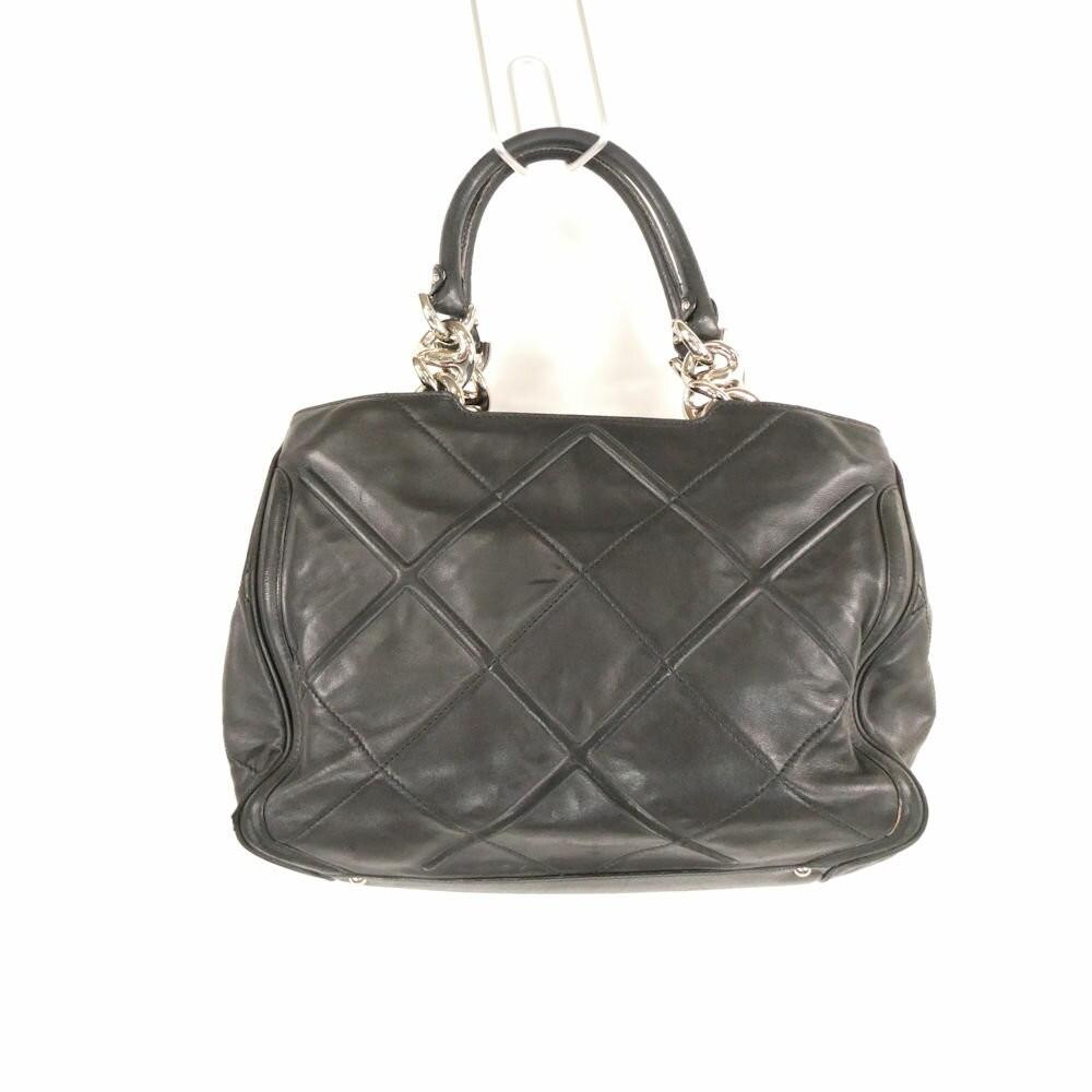 Salvatore Ferragamo Hand Bag Tote Purse Logo Leather Black Authentic