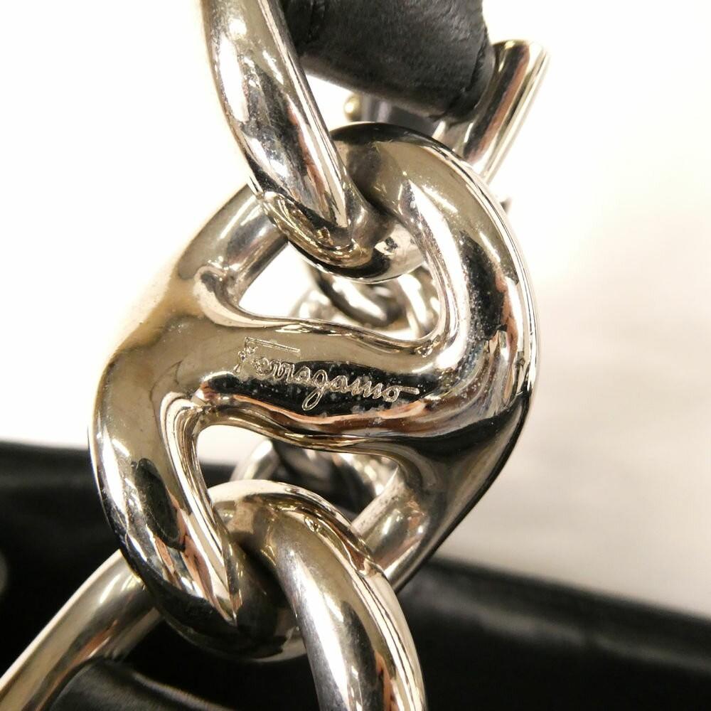 Salvatore Ferragamo Hand Bag Tote Purse Logo Leather Black Authentic