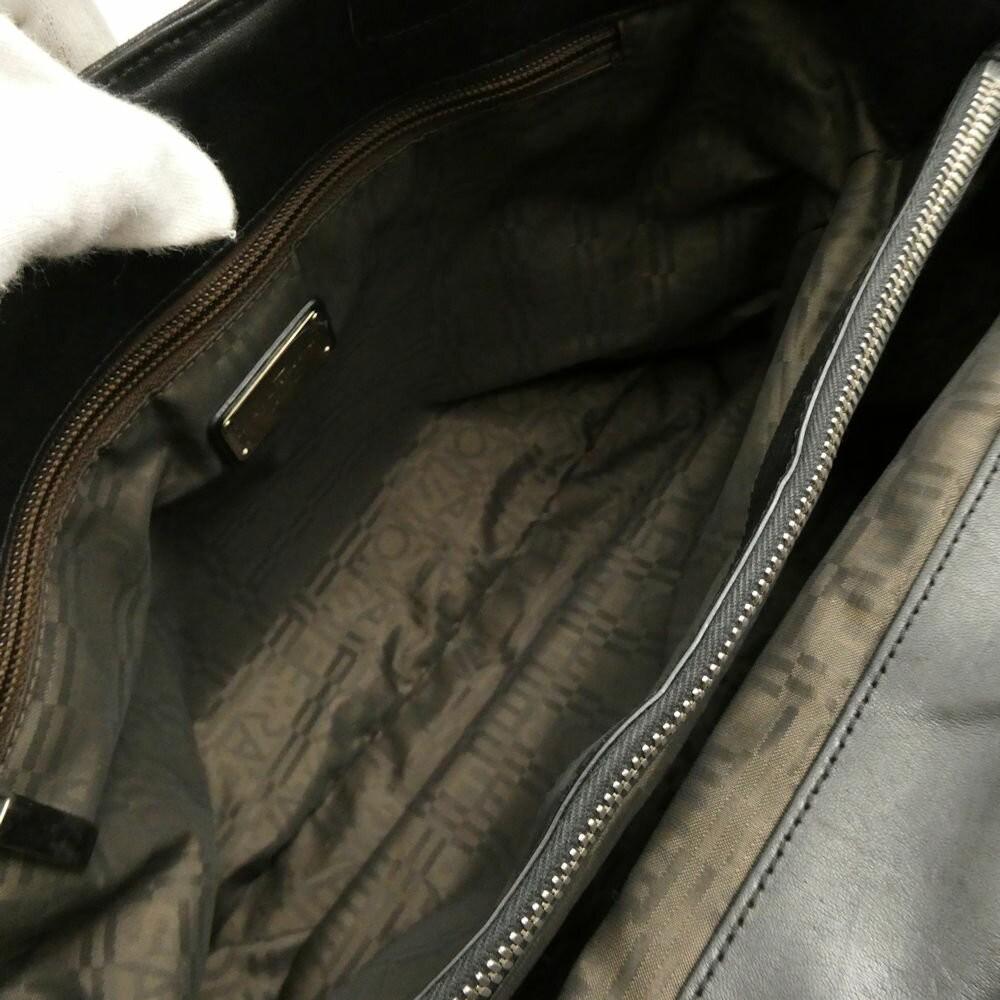 Salvatore Ferragamo Hand Bag Tote Purse Logo Leather Black Authentic