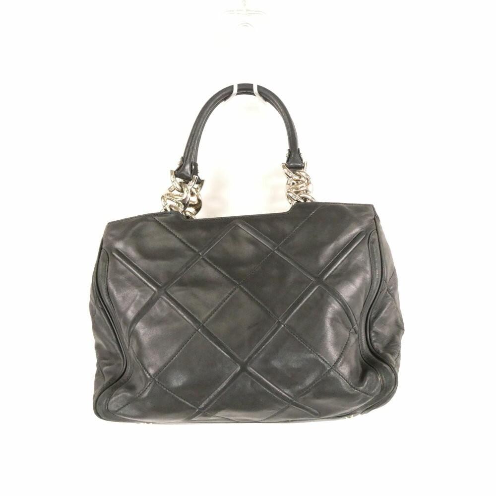 Salvatore Ferragamo Hand Bag Tote Purse Logo Leather Black Authentic