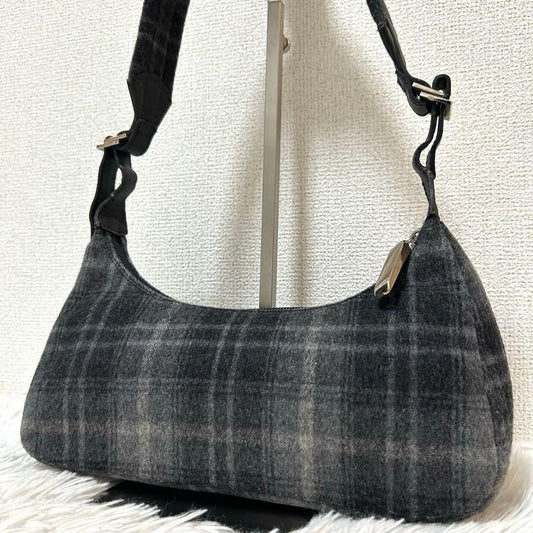 Salvatore Ferragamo Shoulder Bag Purse Wool Gray Authentic