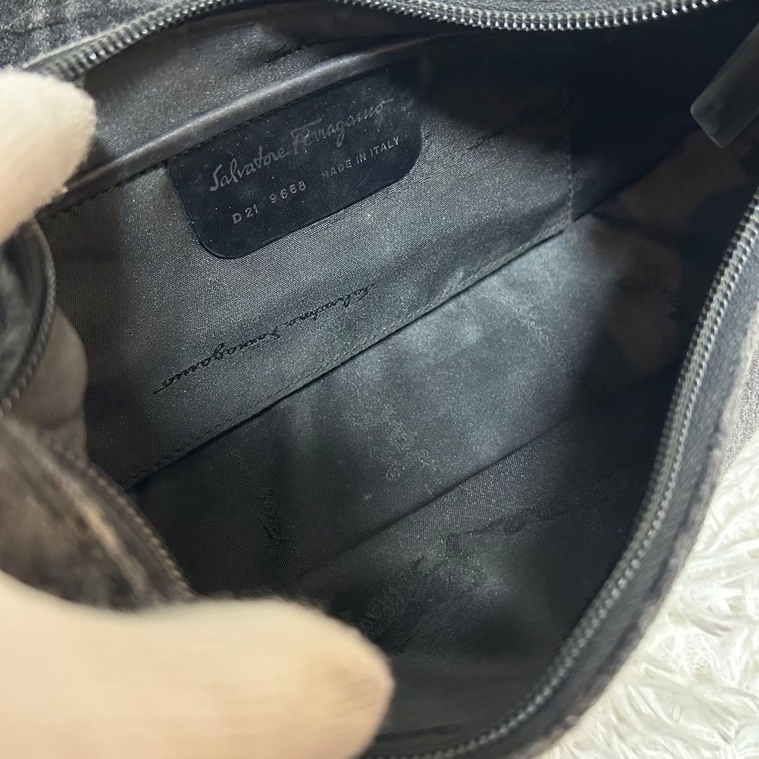 Salvatore Ferragamo Shoulder Bag Purse Wool Gray Authentic
