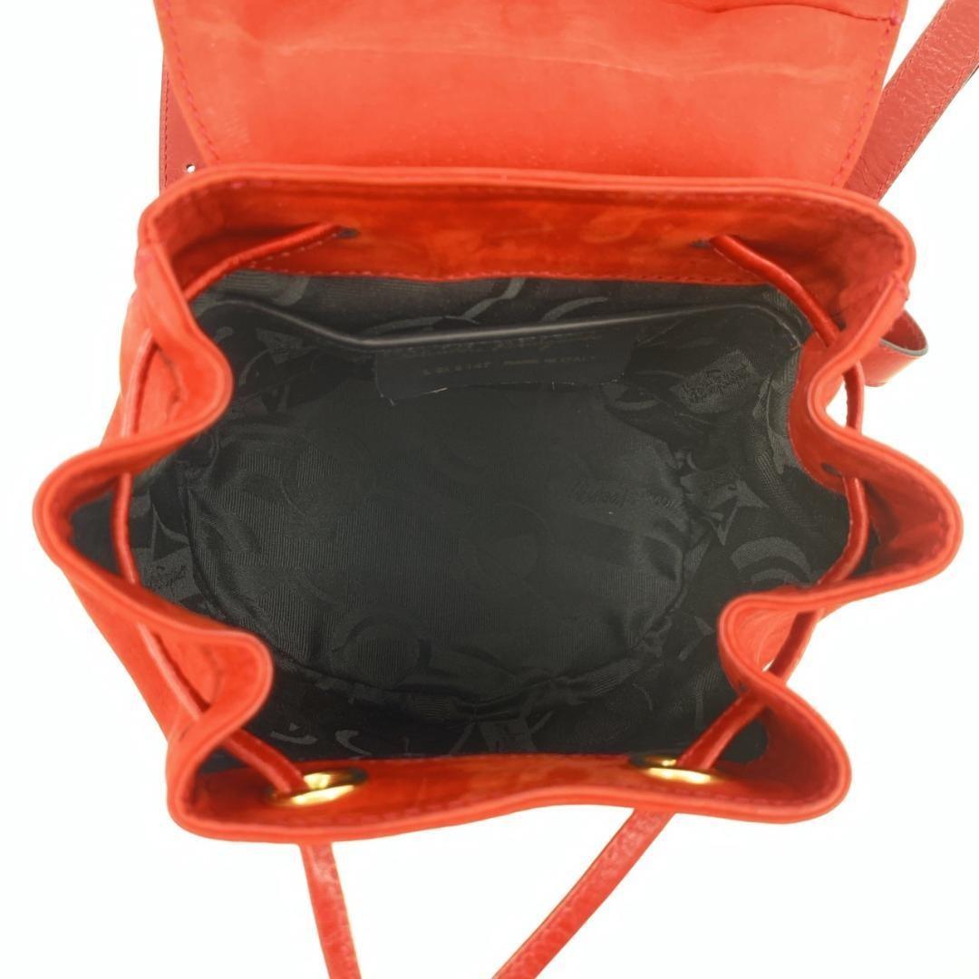 Salvatore Ferragamo Backpack Gancini Suede Leather Red Authentic