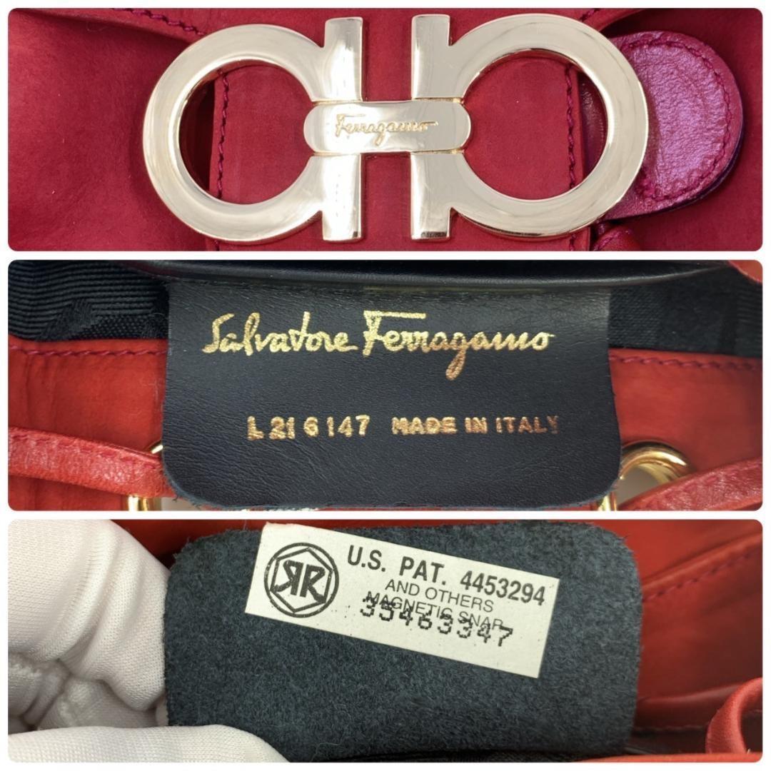 Salvatore Ferragamo Backpack Gancini Suede Leather Red Authentic