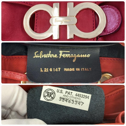 Salvatore Ferragamo Backpack Gancini Suede Leather Red Authentic