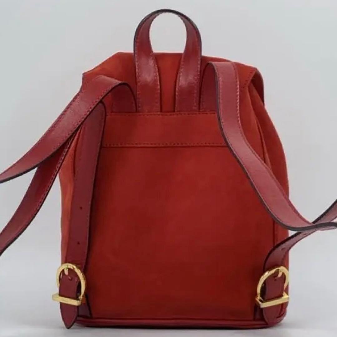 Salvatore Ferragamo Backpack Gancini Suede Leather Red Authentic