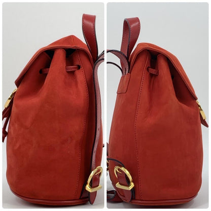 Salvatore Ferragamo Backpack Gancini Suede Leather Red Authentic