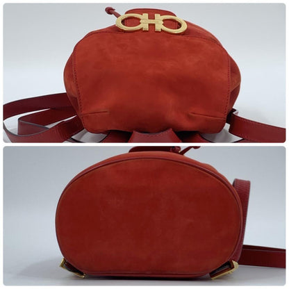 Salvatore Ferragamo Backpack Gancini Suede Leather Red Authentic