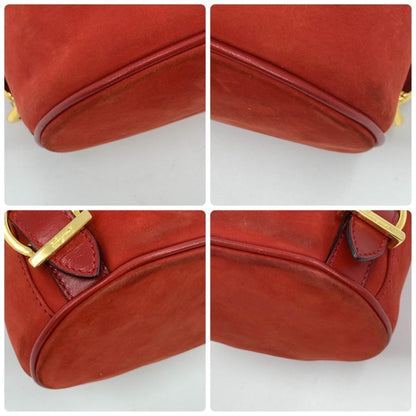 Salvatore Ferragamo Backpack Gancini Suede Leather Red Authentic