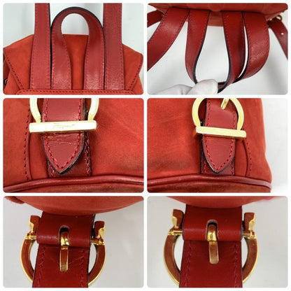 Salvatore Ferragamo Backpack Gancini Suede Leather Red Authentic