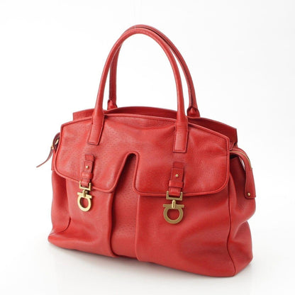 Salvatore Ferragamo Hand Shoulder Bag Tote Purse 2way Gancini Leather Red Auth